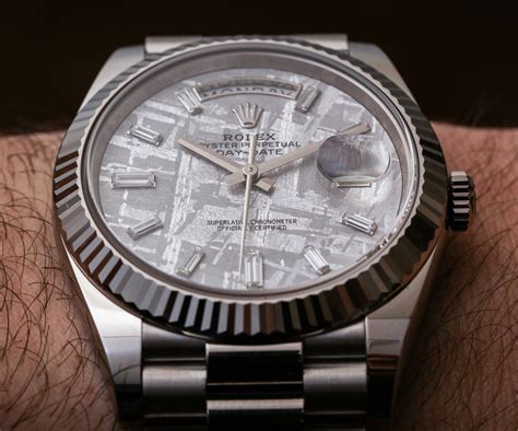 rolex white gold with bauget diamonds|rolex meteorite watch.